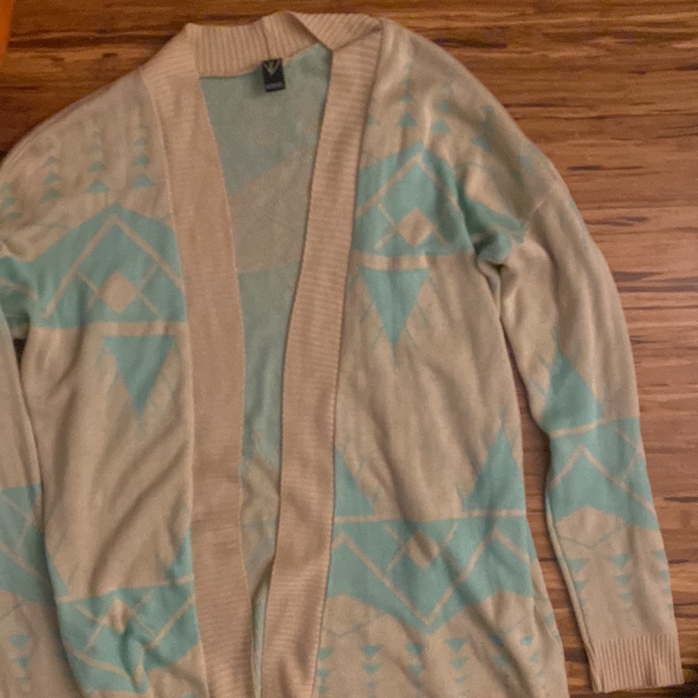 Windsor Aztec Cardigan, Turquoise/Tan, size L (fits S-L, flowy)